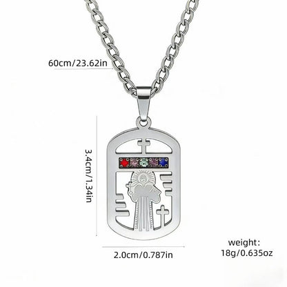 🛡️ 50% OFF! ✨ Men's Protective Pendant – Bold Stainless Steel Design, Vintage Religious Detailing & Colorful Stone Accents – Streetwear Edge with Everyday Confidence 🔱