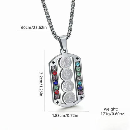 🛡️ 50% OFF! ✨ Men's Protective Pendant – Bold Stainless Steel Design, Vintage Religious Detailing & Colorful Stone Accents – Streetwear Edge with Everyday Confidence 🔱
