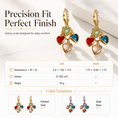 Retro Colorful Heart Tassel Drop Earrings for Women Fashion Ear Buckle Jewelry
