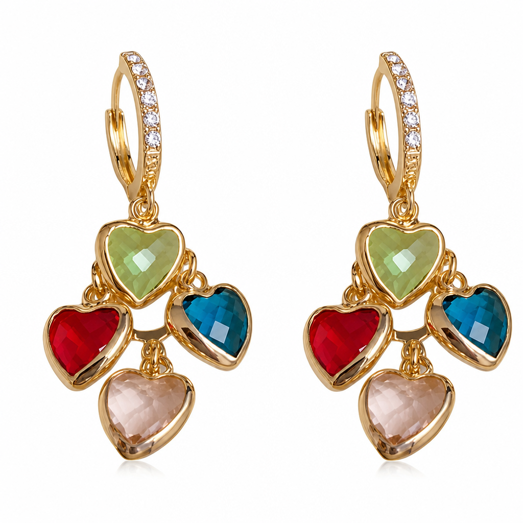 Retro Colorful Heart Tassel Drop Earrings for Women Fashion Ear Buckle Jewelry
