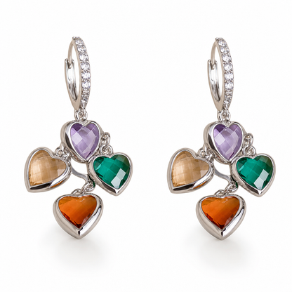 Retro Colorful Heart Tassel Drop Earrings for Women Fashion Ear Buckle Jewelry