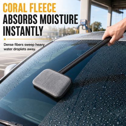 Car Windshield Glass Cleaning Brush with Suede and Coral Fleece Cover for Auto Window Cleaning and Dust Removal