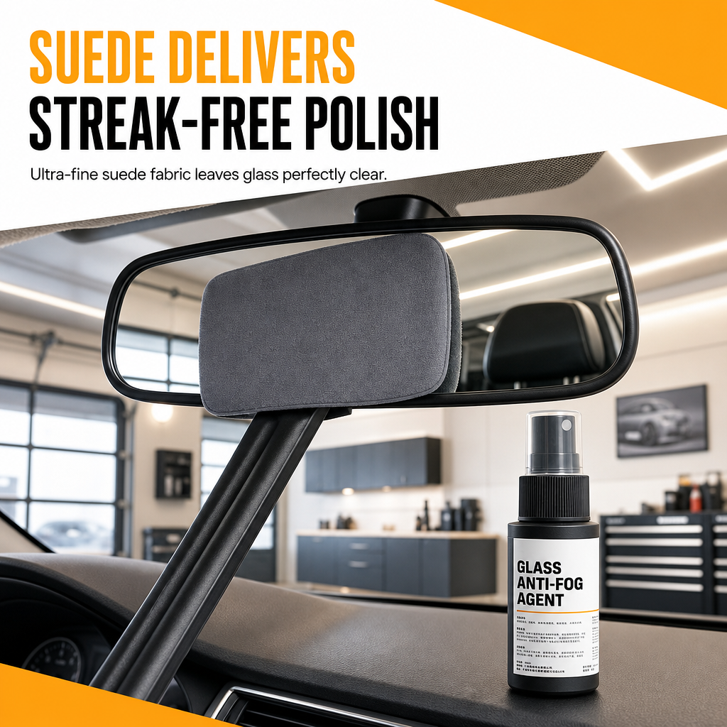Car Windshield Glass Cleaning Brush with Suede and Coral Fleece Cover for Auto Window Cleaning and Dust Removal