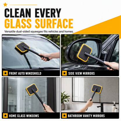 Car Windshield Glass Cleaning Brush with Suede and Coral Fleece Cover for Auto Window Cleaning and Dust Removal