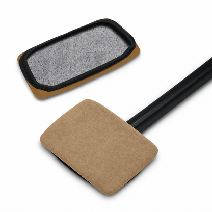 Car Windshield Glass Cleaning Brush with Suede and Coral Fleece Cover for Auto Window Cleaning and Dust Removal