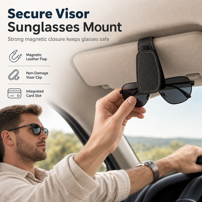 🕶️ LIMITED-TIME 50% OFF 🚗 Car Sunglasses Holder — Magnetic Leather Clip, Ticket Card Mount