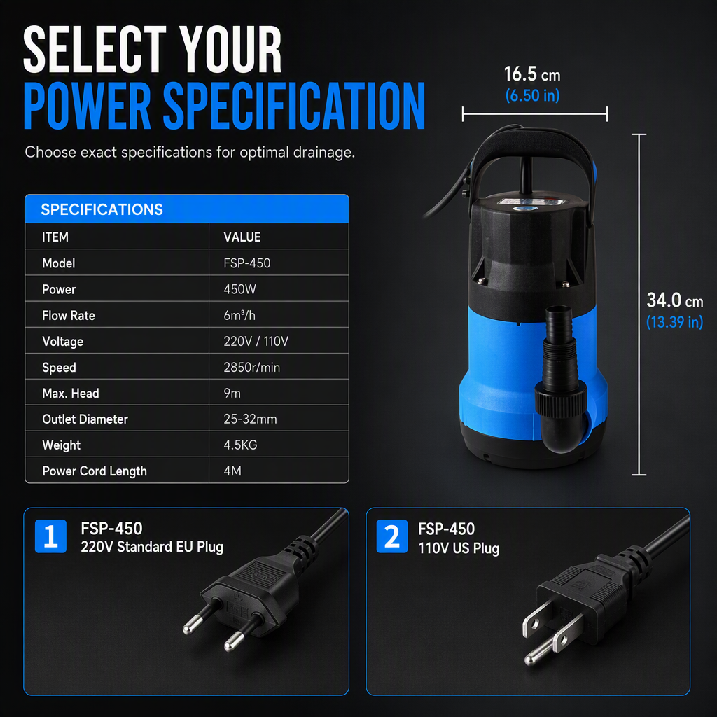 450W Electric Submersible Clean Water Pump for Garden Irrigation and Drainage