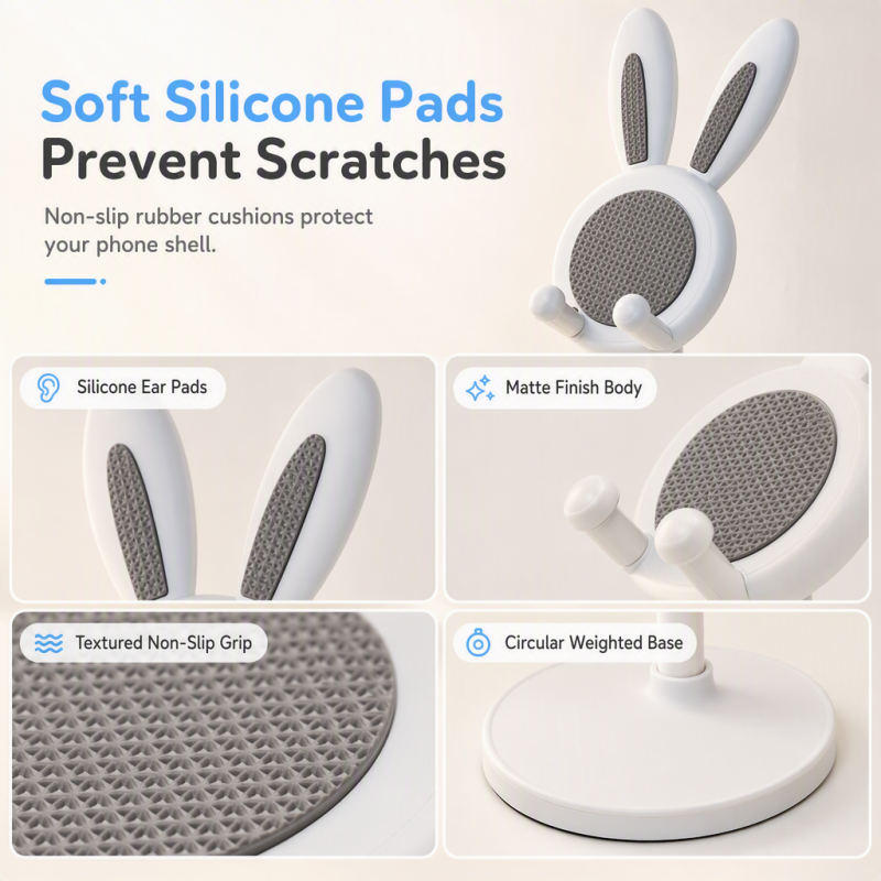 🐰 BUY 1 GET 1 FREE 📱✨ Cute Bunny Desktop Phone Stand – Height Adjustable, Weighted Base, Anti-Scratch Silicone Pads