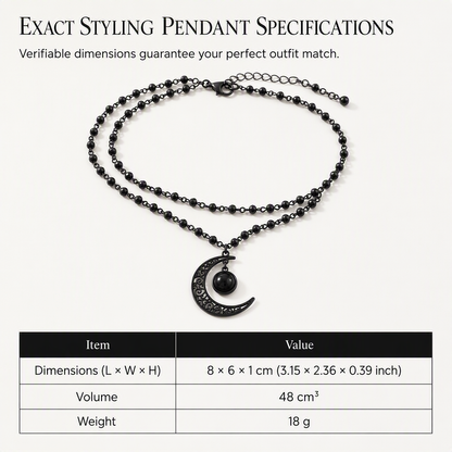 Gothic Dark Crystal Beaded Chain Necklace with Hollow Out Moon Alloy Pendant