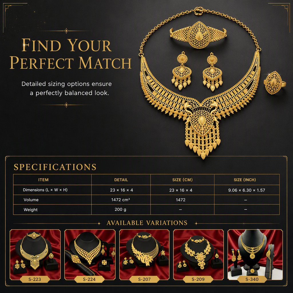 24K Gold Plated Bridal Jewelry Set Dubai Indian Style Necklace Bracelet Ring and Earrings Set for Women