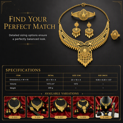 24K Gold Plated Bridal Jewelry Set Dubai Indian Style Necklace Bracelet Ring and Earrings Set for Women
