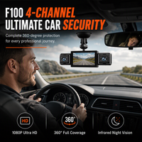F100 4-Lens Car Dash Cam 1080P HD Driving Recorder with Infrared Night Vision and GPS Sync Recording