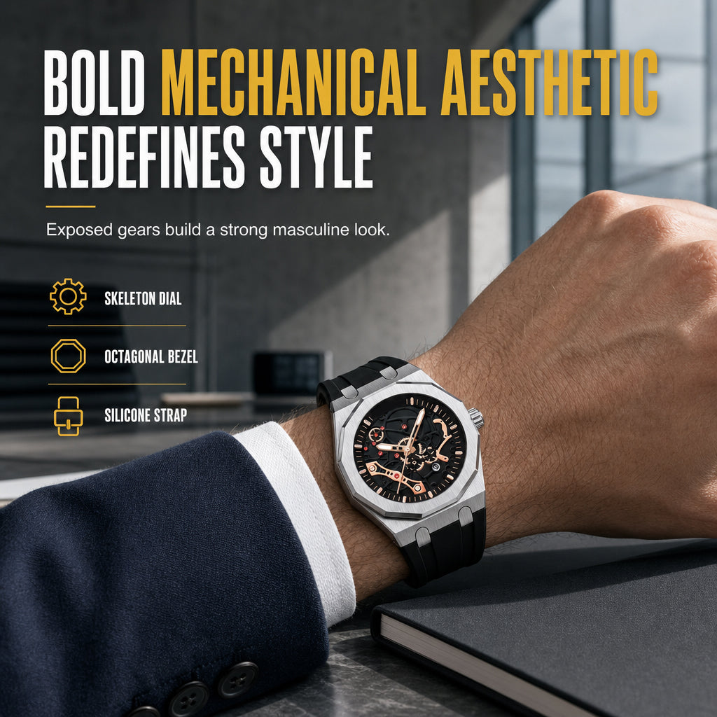 Men's Sport Quartz Watch with Mechanical Style Luminous Hands Date Calendar and Water Resistance