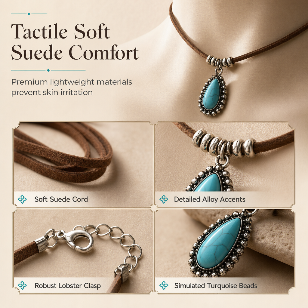 Vintage Bohemian Style Suede Layering Necklace for Women with Dragonfly or Waterdrop Pendant