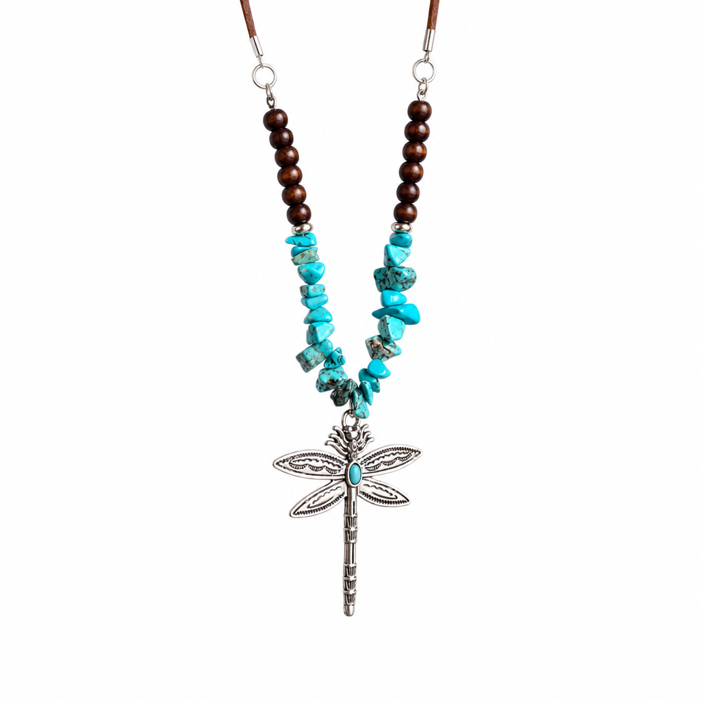 Vintage Bohemian Style Suede Layering Necklace for Women with Dragonfly or Waterdrop Pendant
