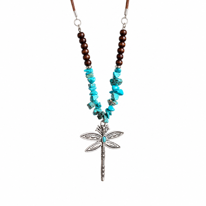 Vintage Bohemian Style Suede Layering Necklace for Women with Dragonfly or Waterdrop Pendant