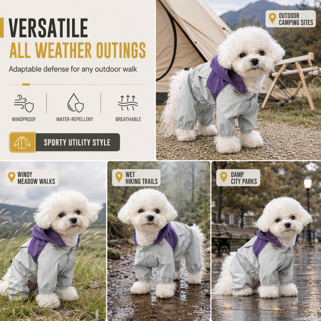 Waterproof Four Legged Pet Raincoat Windproof Colorblock Outdoor Utility for Dogs and Cats