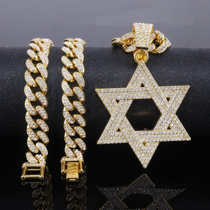 ⏳Limited-time 50% off⏰Hip Hop Iced Out Rhinestone Hollow Star of David with 50cm Chain✡️📿