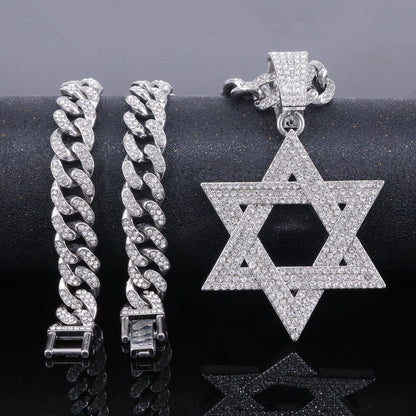 ⏳Limited-time 50% off⏰Hip Hop Iced Out Rhinestone Hollow Star of David with 50cm Chain✡️📿