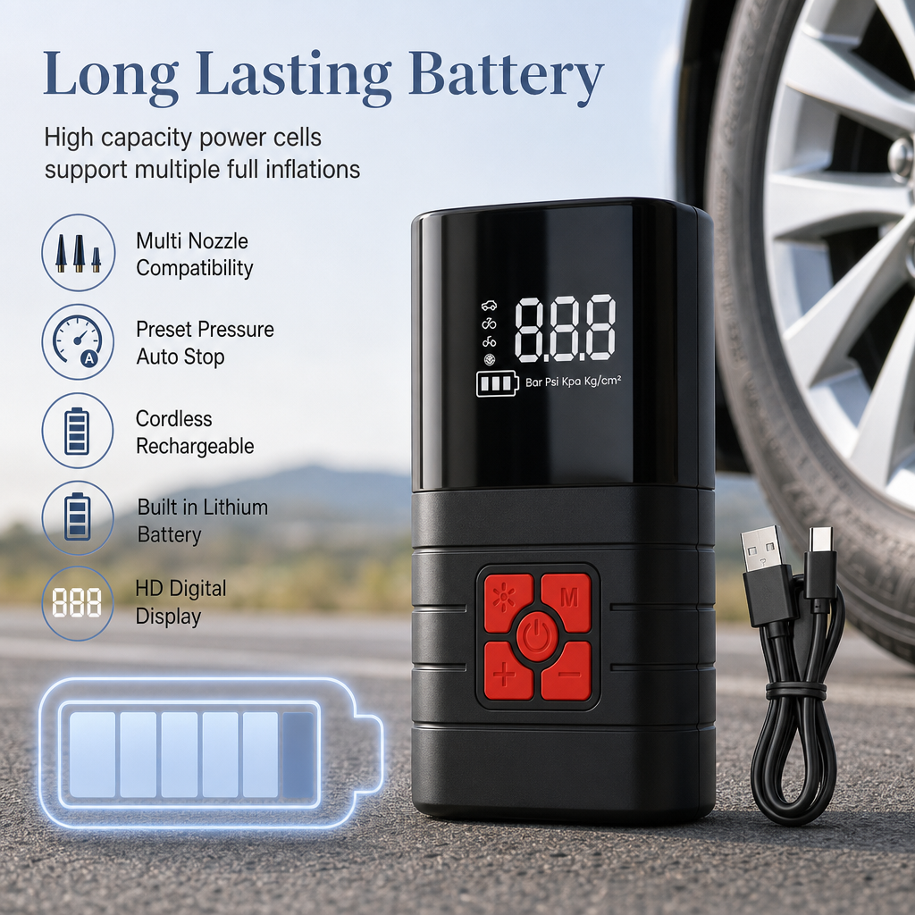 ⏳Time-Limited Special⏰Portable Handheld Electric Tire Inflator Air Pump for Car Bicycle and Electric Vehicle Tires
