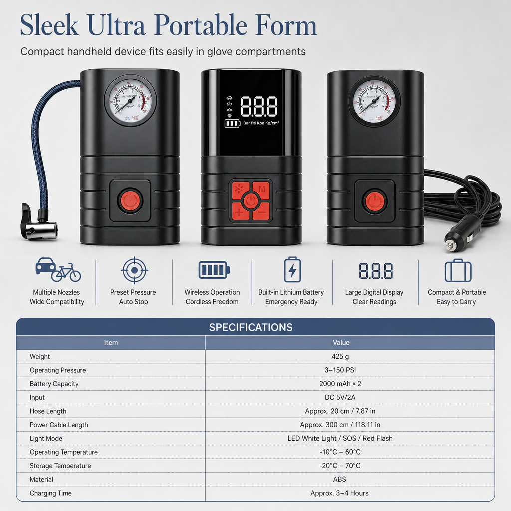 ⏳Time-Limited Special⏰Portable Handheld Electric Tire Inflator Air Pump for Car Bicycle and Electric Vehicle Tires