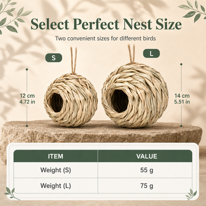 Handwoven Straw Spherical Bird Nest with Round Opening for Outdoor Garden and Yard Decoration