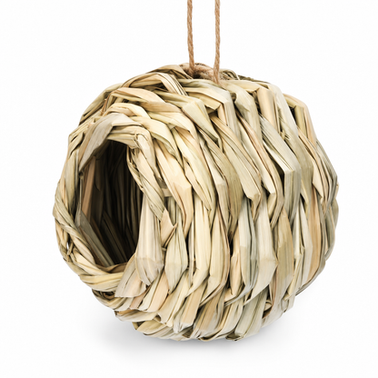 Handwoven Straw Spherical Bird Nest with Round Opening for Outdoor Garden and Yard Decoration