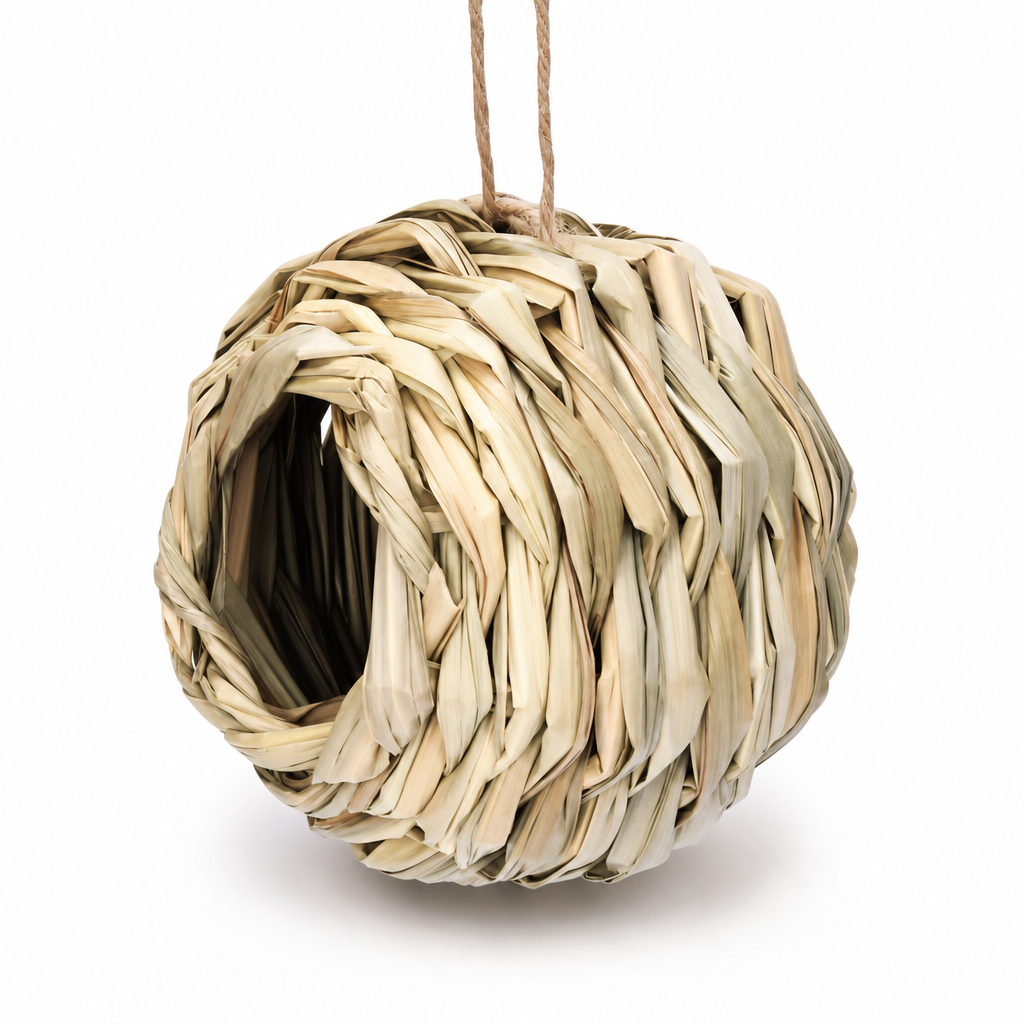 Handwoven Straw Spherical Bird Nest with Round Opening for Outdoor Garden and Yard Decoration