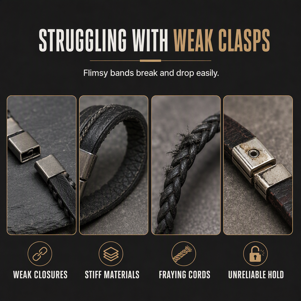 Men's Retro Leather with Square Wheat Pattern Alloy Magnetic Clasp