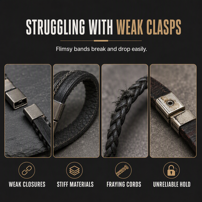 Men's Retro Leather with Square Wheat Pattern Alloy Magnetic Clasp