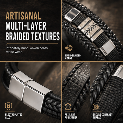 Men's Retro Leather with Square Wheat Pattern Alloy Magnetic Clasp