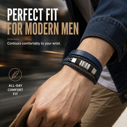 Men's Retro Leather with Square Wheat Pattern Alloy Magnetic Clasp