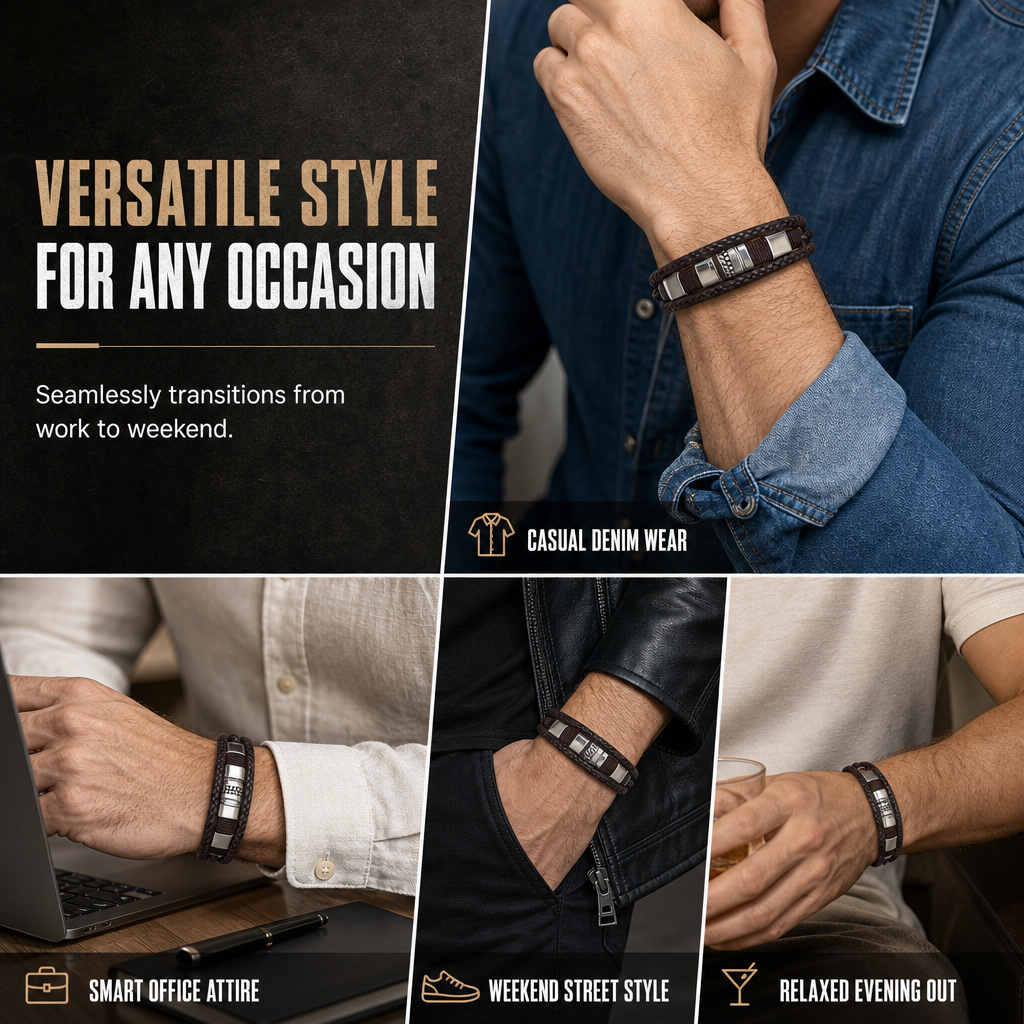 Men's Retro Leather with Square Wheat Pattern Alloy Magnetic Clasp
