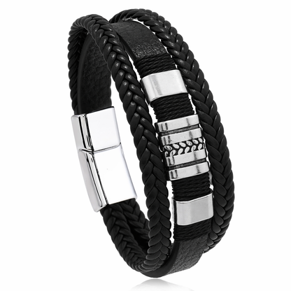 Men's Retro Leather with Square Wheat Pattern Alloy Magnetic Clasp