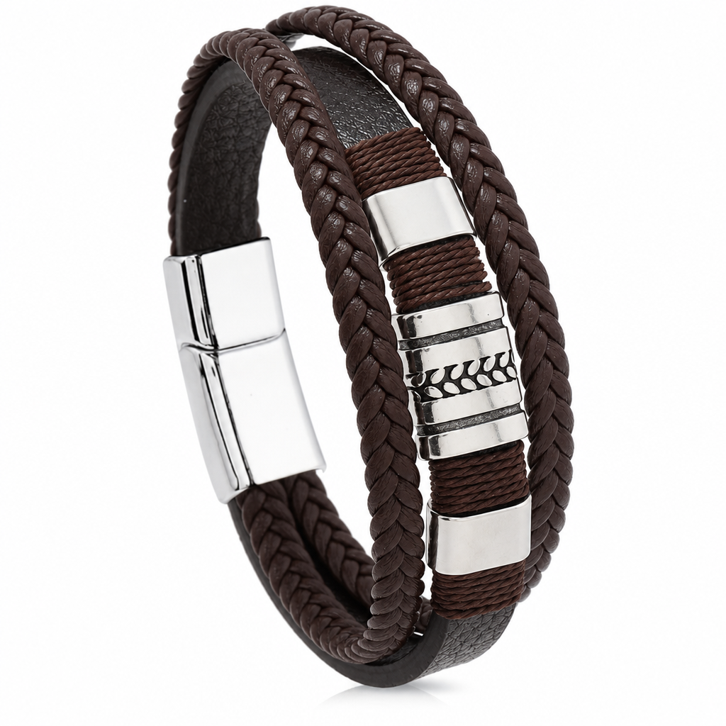 Men's Retro Leather with Square Wheat Pattern Alloy Magnetic Clasp