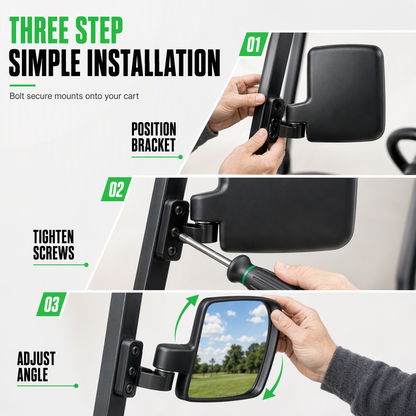 Universal Plastic Rearview and Side View Mirror Set for Golf Carts