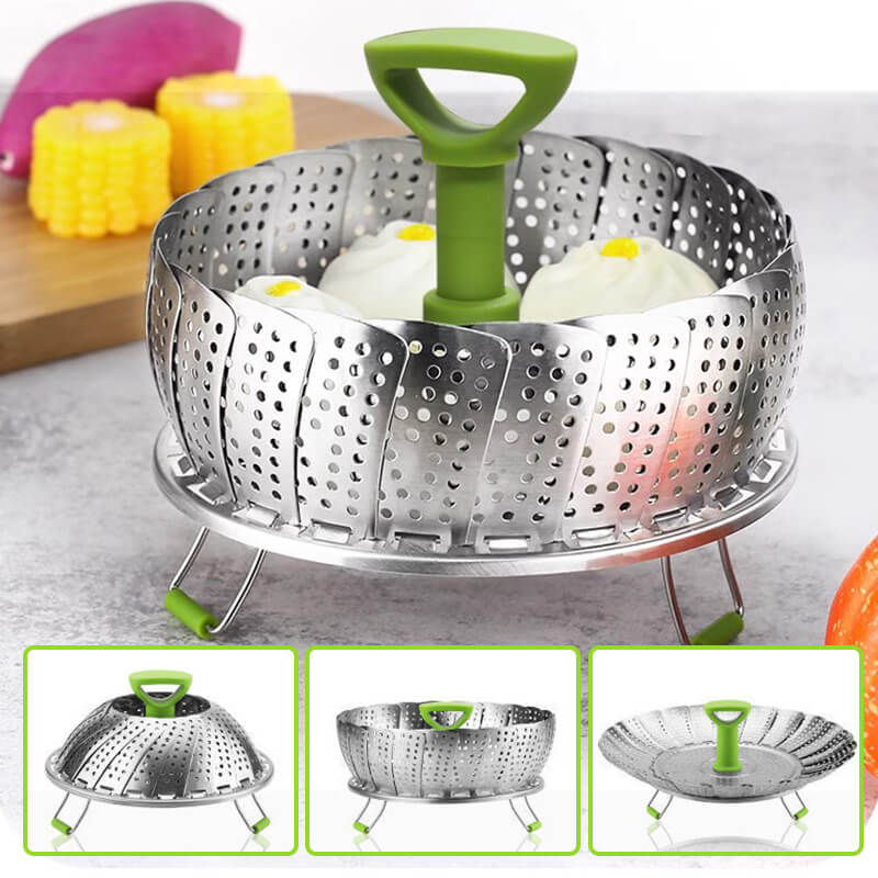 Stainless steel folding vegetable steamer