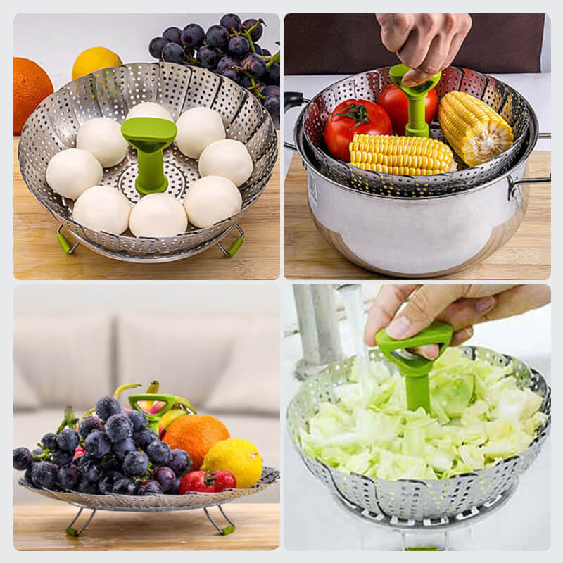 Stainless steel folding vegetable steamer