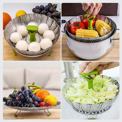 Stainless steel folding vegetable steamer