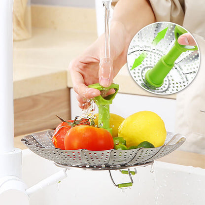Stainless steel folding vegetable steamer