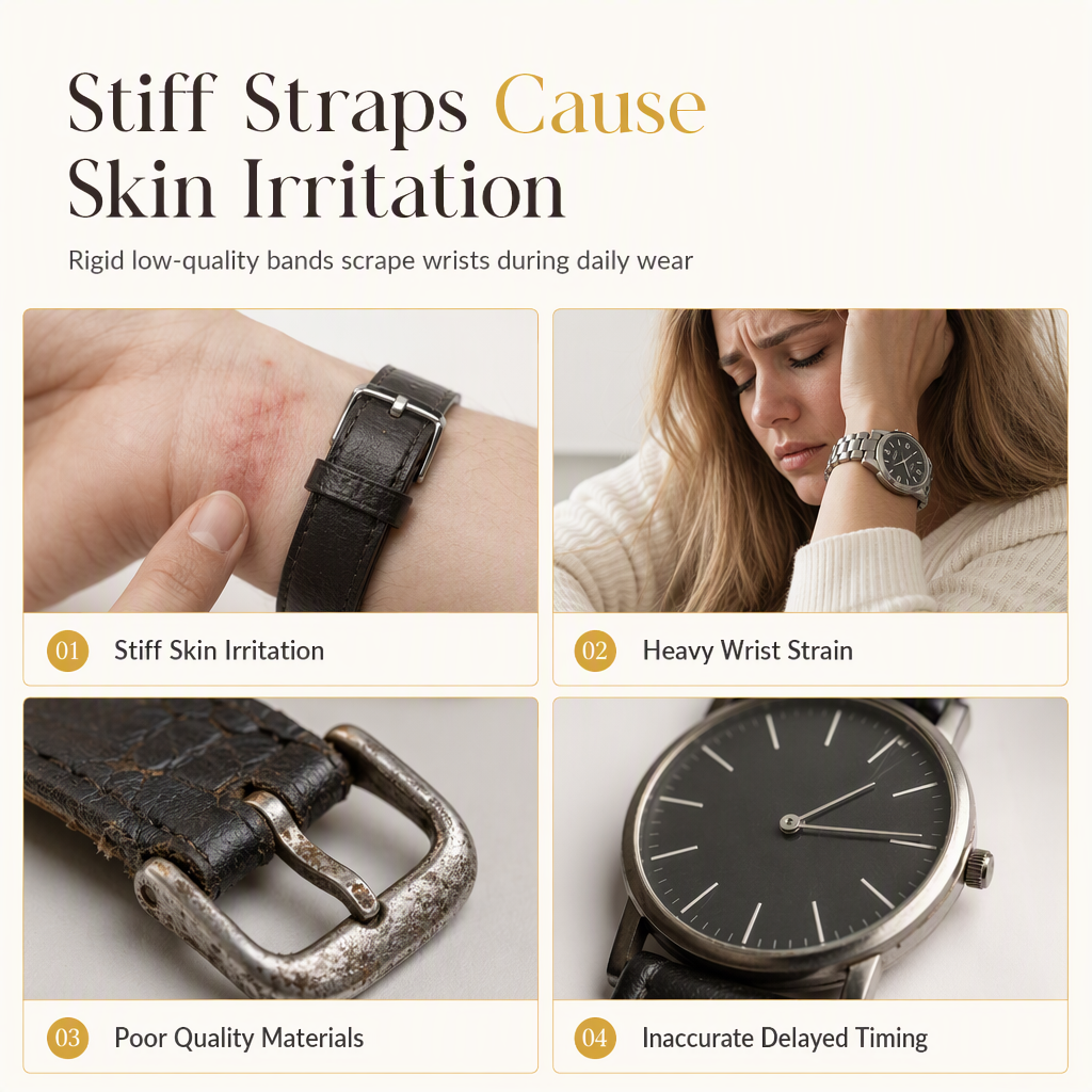 Simple Women's Quartz Watch with Leather Strap and Three-Eye Dial