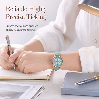 Simple Women's Quartz Watch with Leather Strap and Three-Eye Dial