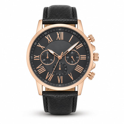 Simple Women's Quartz Watch with Leather Strap and Three-Eye Dial