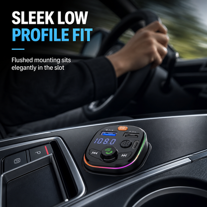 Bluetooth Car FM Transmitter MP3 Player and with PD Fast Charging Dual USB Ports and Atmosphere Light
