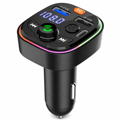 Bluetooth Car FM Transmitter MP3 Player and with PD Fast Charging Dual USB Ports and Atmosphere Light