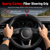 5D Carbon Fiber and Nappa Leather Car Steering Wheel Cover Breathable Sweat Absorbing Non Slip Steering Wheel Protector 38cm