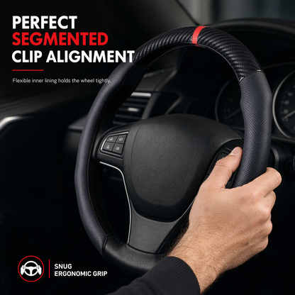 5D Carbon Fiber and Nappa Leather Car Steering Wheel Cover Breathable Sweat Absorbing Non Slip Steering Wheel Protector 38cm