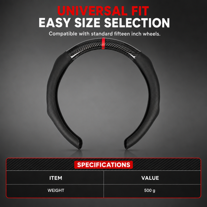 5D Carbon Fiber and Nappa Leather Car Steering Wheel Cover Breathable Sweat Absorbing Non Slip Steering Wheel Protector 38cm