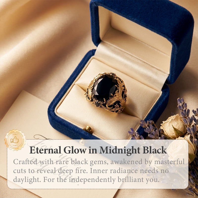 Vintage Engraved Black Simulated Gemstone Ring