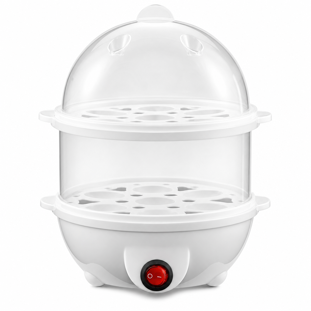 Multifunctional Electric Egg Cooker and Steamer with Transparent Lid Single or Double Layer Egg Boiler for Kitchen Breakfast